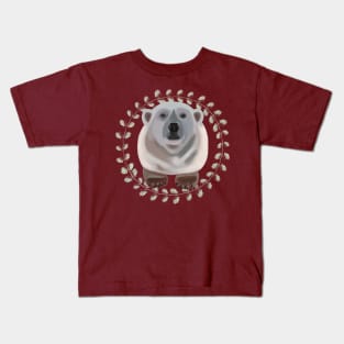 Polar Bear on Aquilegia pattern Kids T-Shirt